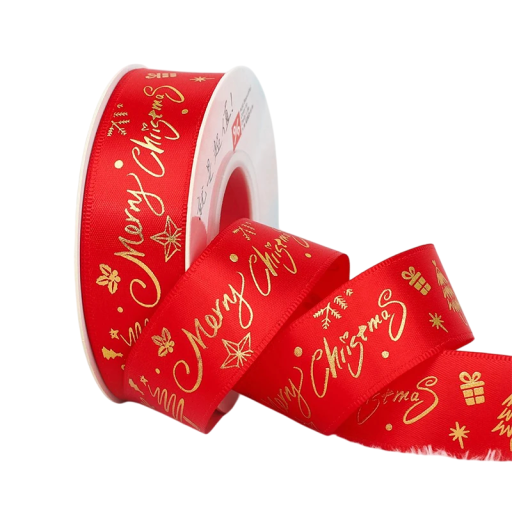 Fita de Natal 2,5 cm x 5 m Fita de poliéster com impressão Várias cores para embrulho de presentes, decorações, bolos, bouquets, DIY e decoração natalina
