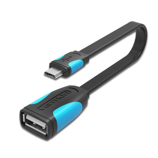 Fladt kabel USB til Micro USB F/M 10 cm