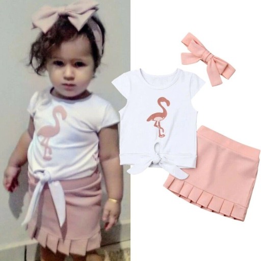 Flamingo t-shirt og nederdel til piger L1513