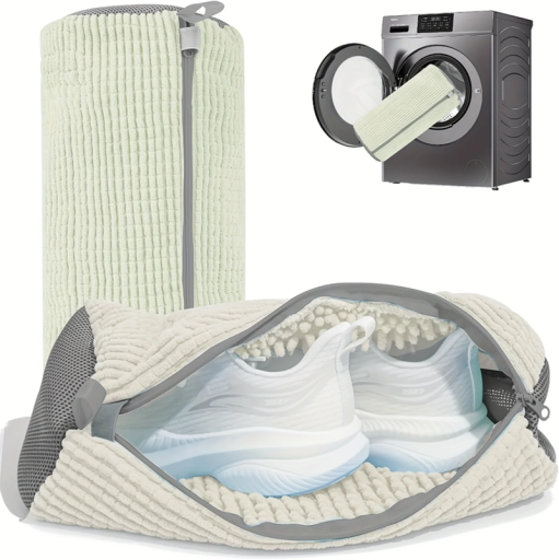 Flauschiger Mikrofaser Schuhwaschbeutel 39 x 19 cm Mit Reißverschluss Schützender Schuhbeutel für die Waschmaschine Wäschebeutel Weiches Material Verlängert die Lebensdauer