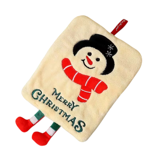 Fleece handdoek met sneeuwman en lus 18,7 x 23,7 cm versterkt beige snel drogend absorberend geschikt voor badkamer en keuken