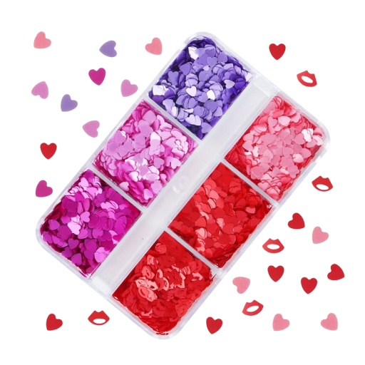 Flitry 3-4 g Dekorační srdce 5 barev a červené rty Třpytky na zdobení DIY tvoření Valentýnské dekorace Umělecké projekty