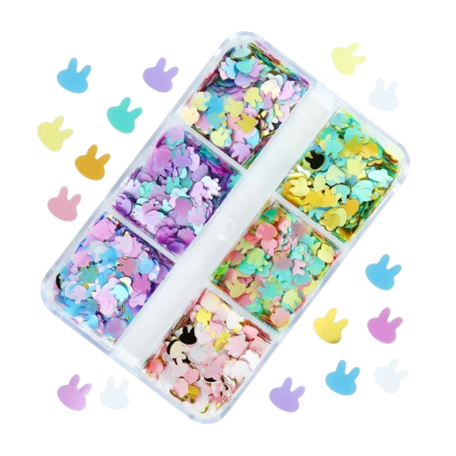 Flitry ve tvaru králíčků 3-4g Barevné třpytky Dekorační konfety pro scrapbooking DIY tvoření ozdoby na nehty a karty
