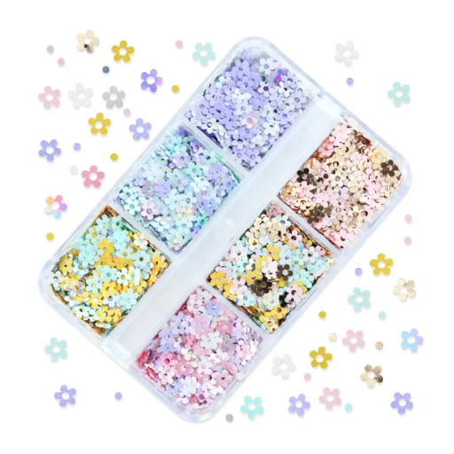 Flitry ve tvaru kytiček 3–4 g Sada barevných ozdob Dekorace na scrapbooking, tvoření, DIY projekty, umění, nehty a přáníčka
