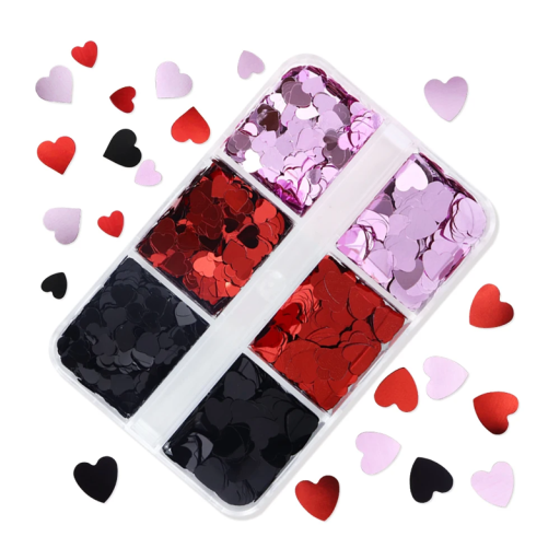 Flitry ve tvaru srdce 3–4 g 2 velikosti Černé Červené Růžové Dekorace na oslavy Valentýn DIY scrapbooking Umění a řemesla