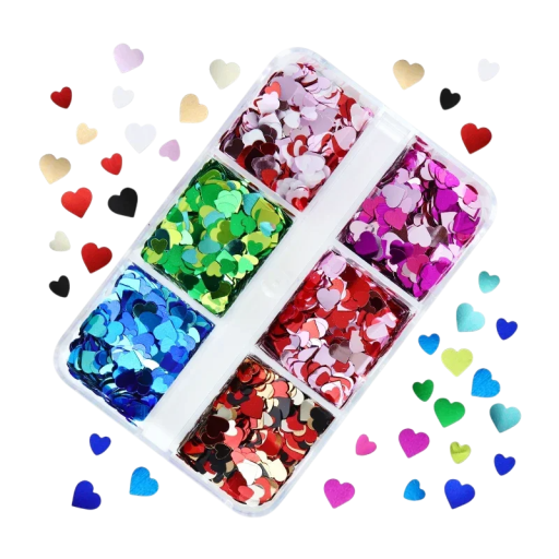 Flitry ve tvaru srdce 3-4g 6 barev Dekorativní třpytky pro scrapbooking Nail art Umělecké tvoření Výzdoba DIY projekty