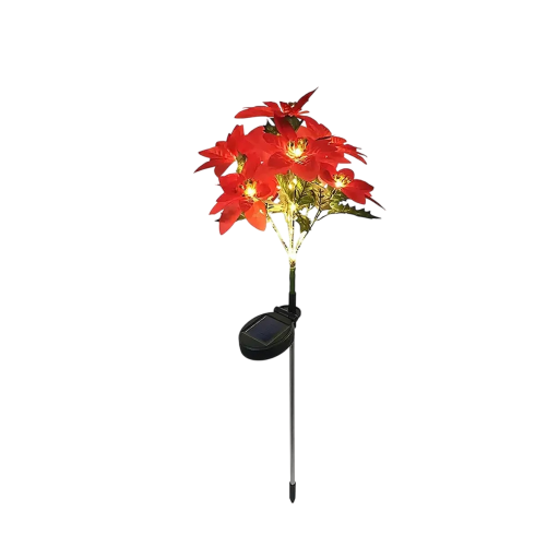 Floare de Crăciun LED solară Poinsettia 66 cm Flori artificiale cu 6 lumini LED pentru grădini și curți