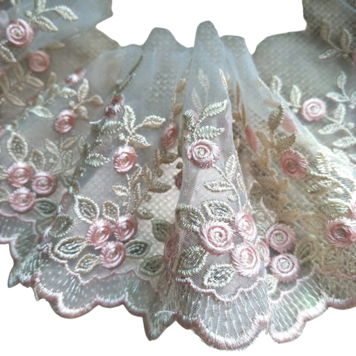 Floral Mesh Ribbon with Embroidery 91 cm Polyester Decorative Lace with Floral Pattern for Decorating Dresses, Garments, Accessories
