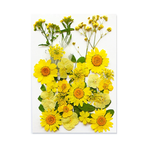 Flores amarelas prensadas em resina Forma retangular Decoração em resina Artesanal Presente Estilo natural Decoração para casa