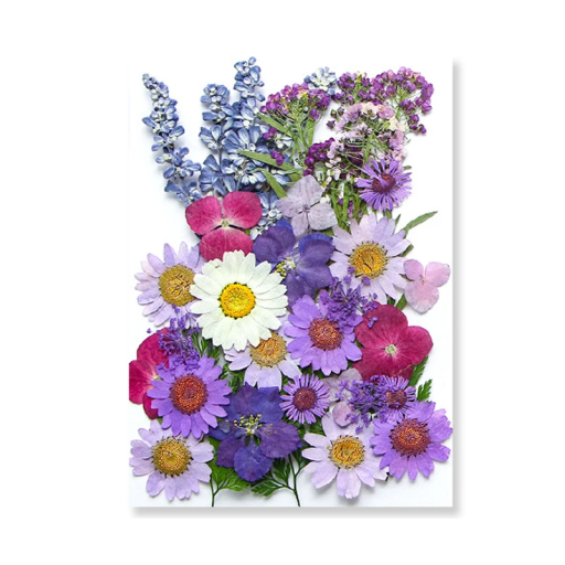 Flores secas prensadas em resina, roxas, rosas e brancas, forma retangular, decoração para casa, feito à mão, presente