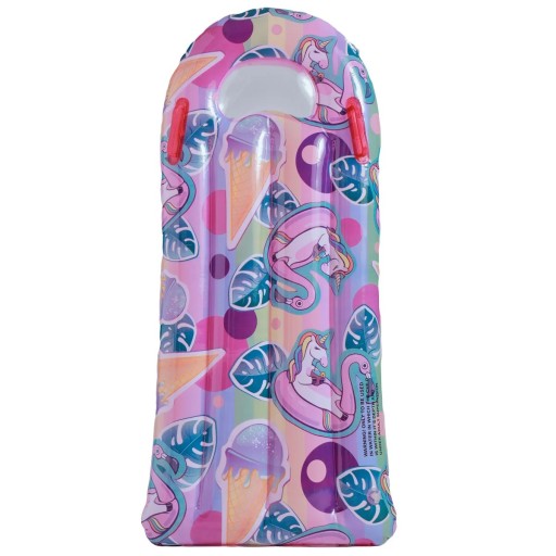 Flotteur de piscine gonflable 107 × 48 cm Motif licorne et glace PVC Matelas flottant pour l'eau Accessoire gonflable de relaxation compact pour piscine