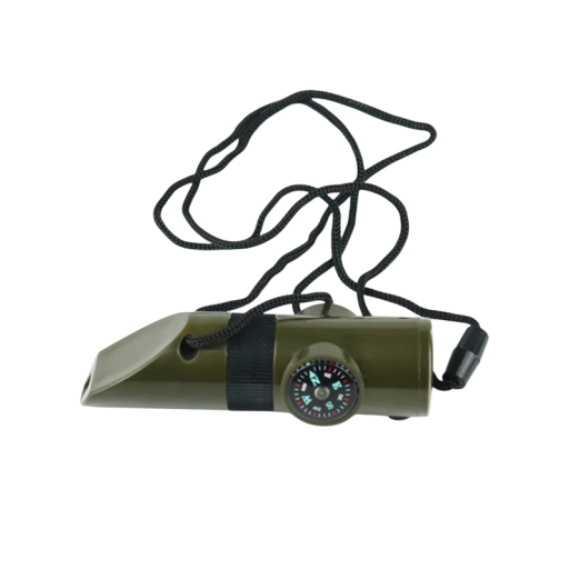 Fluier portabil multifuncțional 7 în 1 pentru supraviețuire, cu lanternă LED, busolă, lupă, termometru, oglindă, instrument de salvare, 9,7 x 2,8 cm, camping
