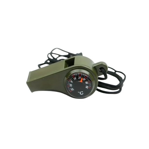 Fluier verde 3 în 1 cu busolă și termometru, instrument de supraviețuire multifuncțional pentru camping, drumeții, echipament de supraviețuire în aer liber