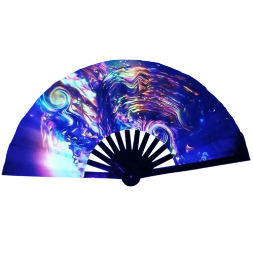 Fluorescencyjny składany wachlarz 33 cm Tkanina bambusowy wachlarz z niebieskim wzorem Elegancki dodatek do występów tanecznych Dekoracja ścienna