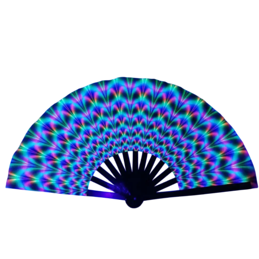 Fluorescerende opvouwbare ventilator 33 cm Decoratieve ventilator van stof en bamboe Dansaccessoire Lichtgevende ventilator voor optredens en fotoshoots