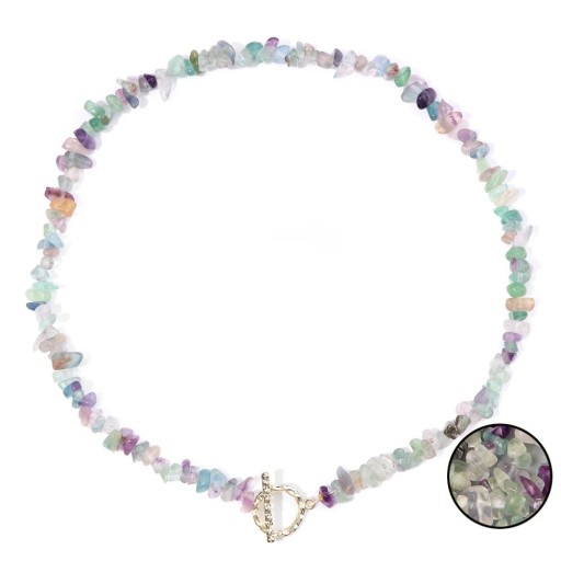 Fluorite Necklace Length 45 cm Adjustable Multicoloured Stones Gold-Coloured Chain Zinc Alloy Lobster Clasp For Parties and Everyday Wear