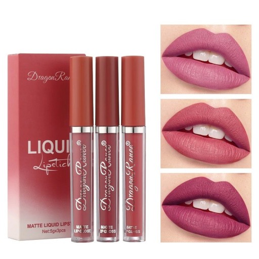 Flüssiges Lippenstift-Set, ultramatter, wasserfester Lippenstift, langanhaltender Lippenstift, 3-tlg