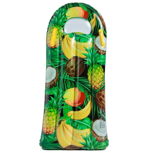 Flutuador de piscina insuflável 107 × 48 cm Motivo fruta tropical PVC Cama flutuante para água Acessório insuflável compacto para relaxamento