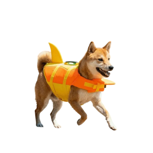 Flydevest til større hunde med finner og løftestrop Brystmål 81 til 91 cm og halsmål 53 til 68 cm Til hunde 17,5 til 27,5 kg