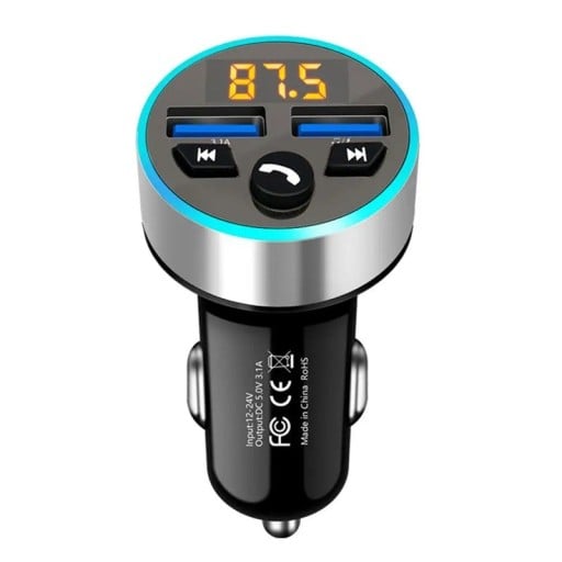 FM sender til bil med digitalt display frekvens 2x USB 3,1A MP3 WMA APE FLAC afspiller U-disk ≤32GB DC12-24V handsfree adapter