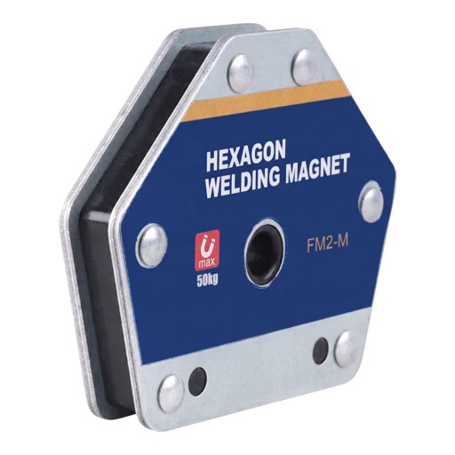 FM2-M Welding Magnet Hexagonal 6 Angles from 30 to 105 Degrees Load Capacity 50 kg Dimensions 12.9 x 11.1 x 2.1 cm Blue