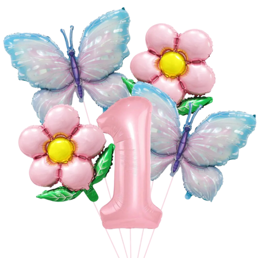 Foil Balloons Number 1 with Butterflies and Flowers 81.3 cm and 45.7 cm Foil Balloons Pink Blue Birthday Decoration for Celebration