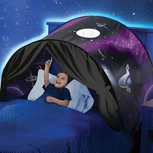 Foldable Children's Bed Tent 220 x 80 cm Soft Dream Tent with Space Pattern Star Reading Nook for Peaceful Sleep and Relaxation for Children