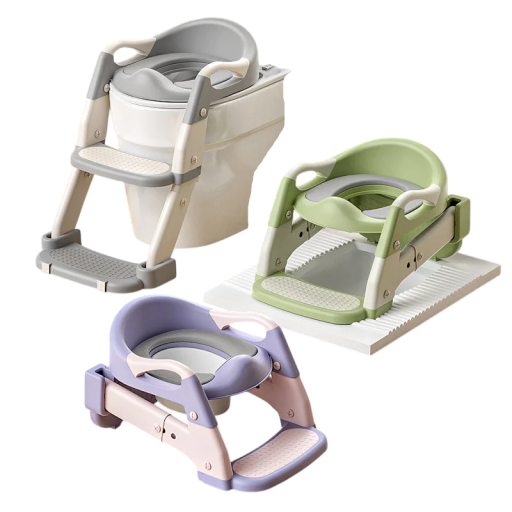 Foldable Children's Potty with Ladder and Soft PVC Seat 35.5 × 17 × 39 cm, Washable Foam, 3 Height Positions, for Travel and Home