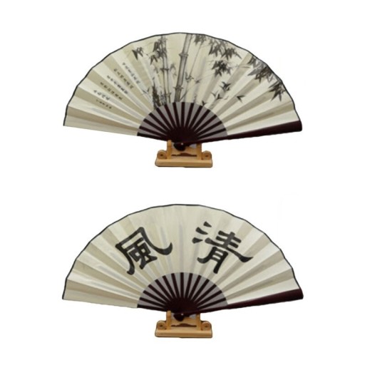 Foldable Chinese Fan Made of Silk and Bamboo Painting and Calligraphy Unfolded 60 x 33 cm Folded 33 x 3 cm For Fanning and as Decoration