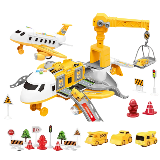 Foldable Technical Aeroplane Plastic Toy with Traffic Signs and Mini Cars Fun and Interactive Game for Children