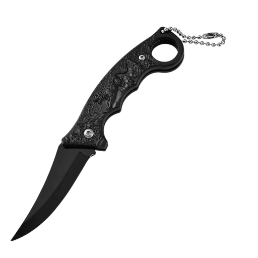 Foldbar campingkniv 15,5 cm sort udendørskniv med tigermotiv vandreture overlevelse udendørsudstyr praktisk klinge metalhåndtag