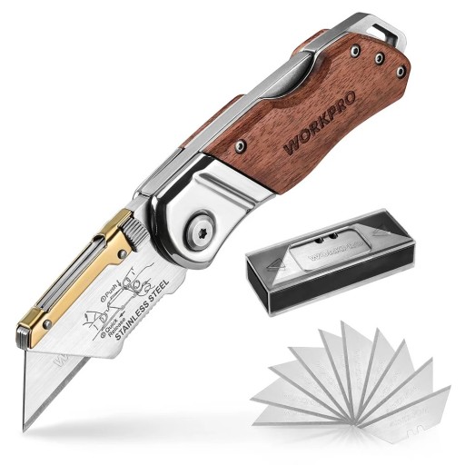Foldekniv med udskiftelige klinger 17 cm Skarp skærekniv med metalhus 10 ekstra klinger Hobbykniv til gør-det-selv-folk og håndværkere