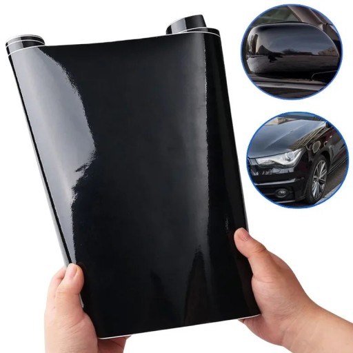 Folia czarna błyszcząca 150x30 cm 1 rolka Folia samoprzylepna PVC do tuningu samochodów, motocykli, laptopów Trwała dekoracja Czarna błyszcząca Łatwa aplikacja