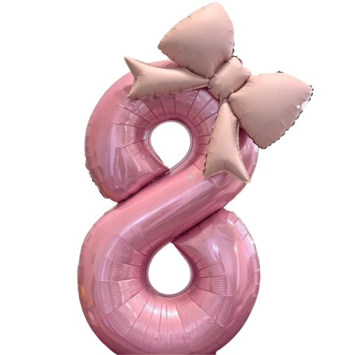 Fóliás 8-as számú lufi 113 × 65 cm Rózsaszín születésnapi lufi masnival 55 × 43 cm Dekoráció születésnapi ünnepségre party díszítés