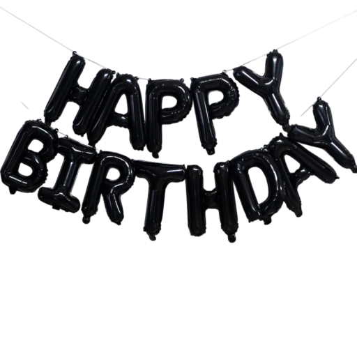 Fóliás ballon HAPPY BIRTHDAY dekoratív felirat fekete ballonok születésnapi buli dekoráció függő felirat születésnapi ünnepléshez