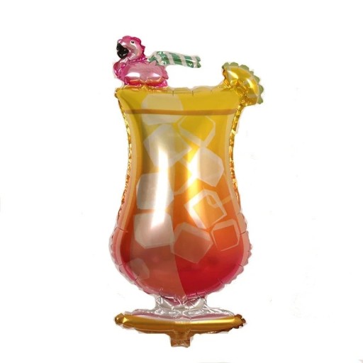 Fóliás balon koktélpohár formájában flamingóval 83 × 39 cm narancs-arany dekoratív balon nyári parti ünnepséghez