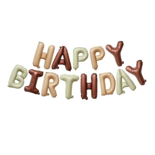 Fóliás lufik Happy Birthday Bézs-zöld kombináció Születésnapi lufis felirat Dekoráció születésnapra Parti díszítés