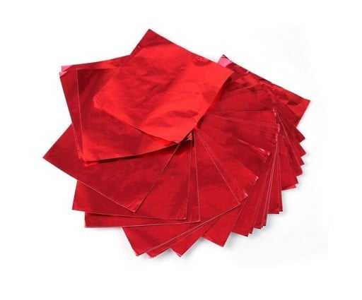 Folie de aluminiu pentru ciocolate și praline Ambalaj decorativ lucios pentru ambalarea manuală a bomboanelor de ciocolată Set 100 foi 8 x 8 cm