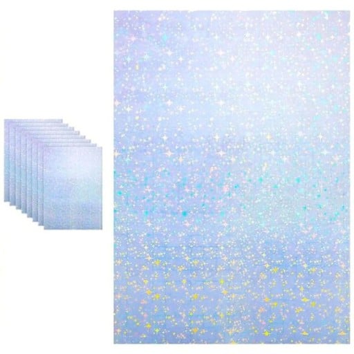 Folie holografice autoadezive din vinil A4 29,7 × 21 cm, foi strălucitoare rezistente la apă cu model de stele, 10 bucăți pentru decorare
