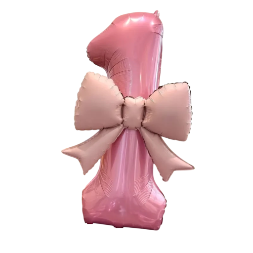 Folieballon nummer 1 104 × 44 cm Roze verjaardag ballon met strik 55 × 43 cm Grote decoratie voor verjaardagen feestversiering