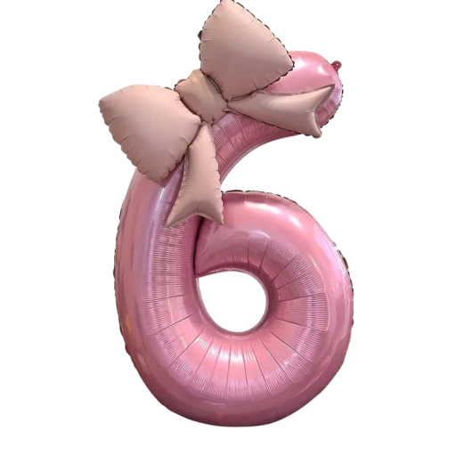 Folieballong nummer 6 110 × 71 cm Rosa födelsedagsballong med rosett 55 × 43 cm Stor dekoration för födelsedagsfest
