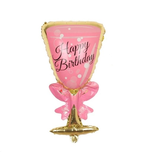 Folienballon Glas Happy Birthday 103 × 49 cm rosa-gold dekorativer Ballon in Form eines Glases für die Geburtstagsfeier Partydekoration