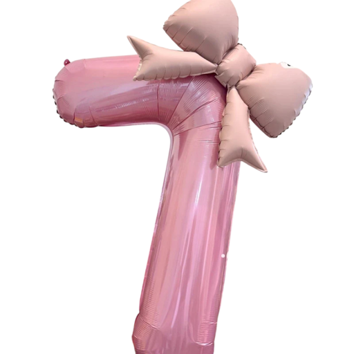 Folienballon Nummer 7 106 × 65 cm Rosa Geburtstagsballon mit Schleife 55 × 43 cm Dekoration für Geburtstagsfeiern Partydeko
