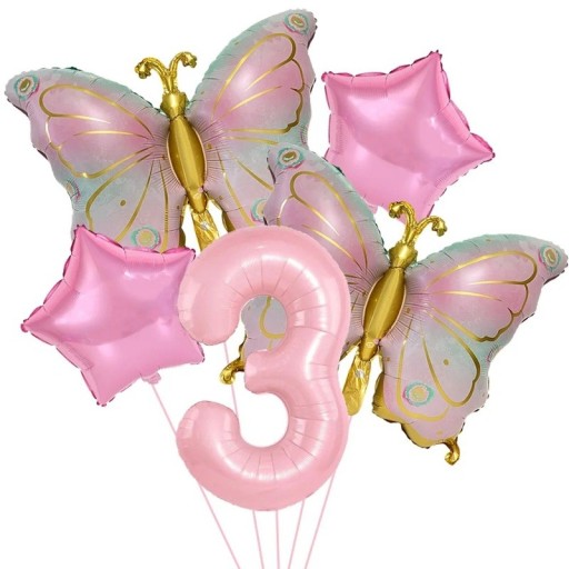 Folienballons Nummer 3 Schmetterling und Stern Set 5 Stück Folienballons Rosa Gold Geburtstagsdekoration für Feier und Partydekoration