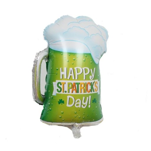 Foliobaloni olutpuoli Happy St. Patrick’s Day 70 × 40 cm vihreä koristeellinen baloni olutlasin muodossa Pyhän Patrickin päivän juhlintaa varten