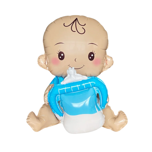 Fóliový balónek 40 x 50 x 27 cm ve tvaru miminka s láhví na mléko Dekorace na oslavu narození dítěte a baby shower party