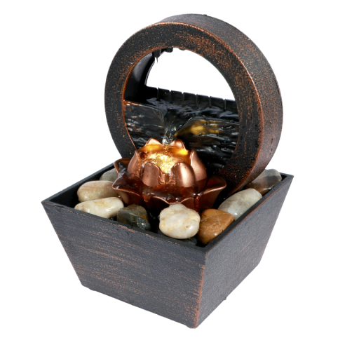 Fontana decorativa da interno Fontana d'acqua con loto in bronzo Decorazione luminosa con acqua corrente alimentata tramite cavo USB 17 x 11,5 x 11,5 cm