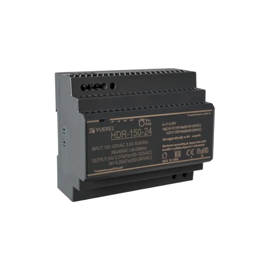 Fonte de alimentação comutável para barra DIN 150W AC 100-240V DC 24V 6,25A Fonte de tensão industrial Dimensões compactas 7x9x5,5 cm