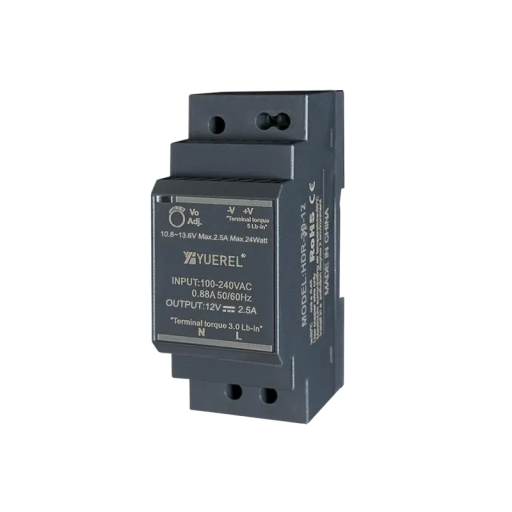 Fonte de alimentação comutável para barra DIN AC 100–240V DC 12V 2,5A 30W Fonte industrial compacta para quadros de distribuição Automação 3,5x9x5,5 cm