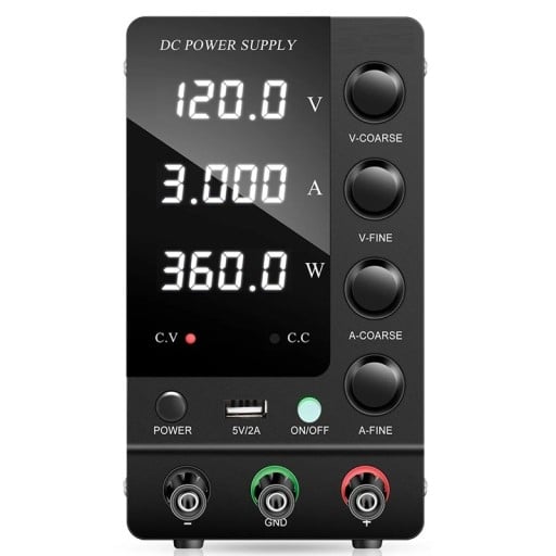Fonte de alimentação de laboratório 360W 120V 3A Fonte de corrente contínua Regulador de tensão ajustável Ecrã LED USB-A Proteção